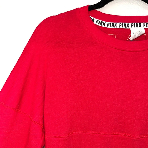 PINK Victoria’s Secret Red Gold Sequin Oversized Campus Sweatshirt Xsmall Women - Picture 4 of 12